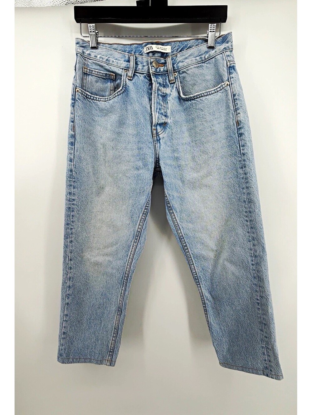 ZARA Women’s Light Wash Blue Denim Jeans High Rise Straight Leg 5-Pocket Cropped